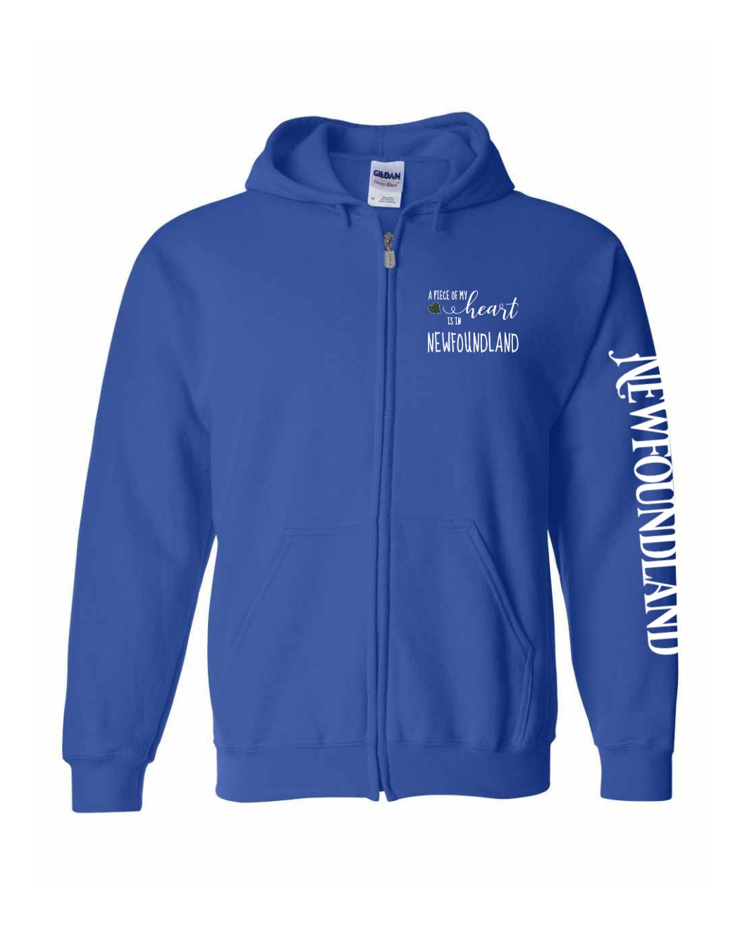 A piece of My heart in NFLD (Red Heart) Left Chest And Sleeve Zip Hoodie - Unisex
