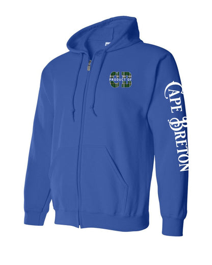 Product of Cape Breton Left Chest and Sleeve Zip Hoodie