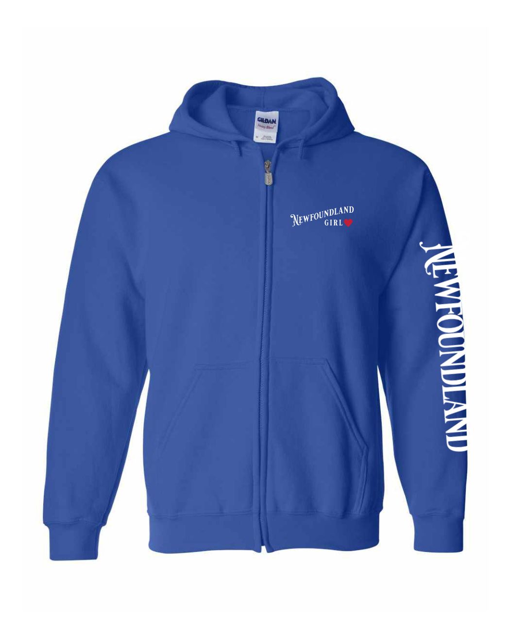 NFLD Girl Red Heart Left Chest And Sleeve Zip Hoodie - Unisex