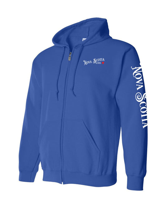 Nova Scotia Girl Red Heart Left Chest and Sleeve Zip Hoodie