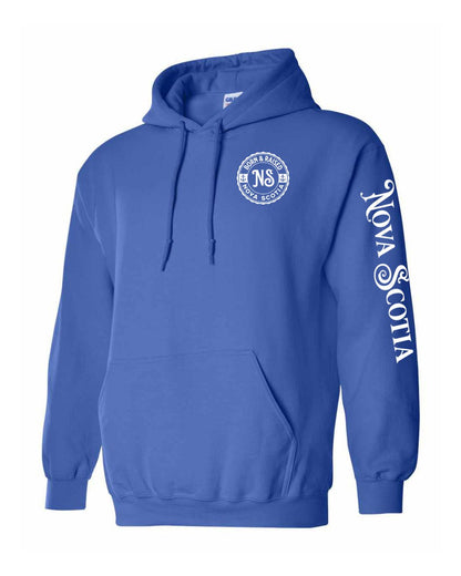 Born and Raised Nova Scotia Left Chest and Sleeve Pullover Hoodie