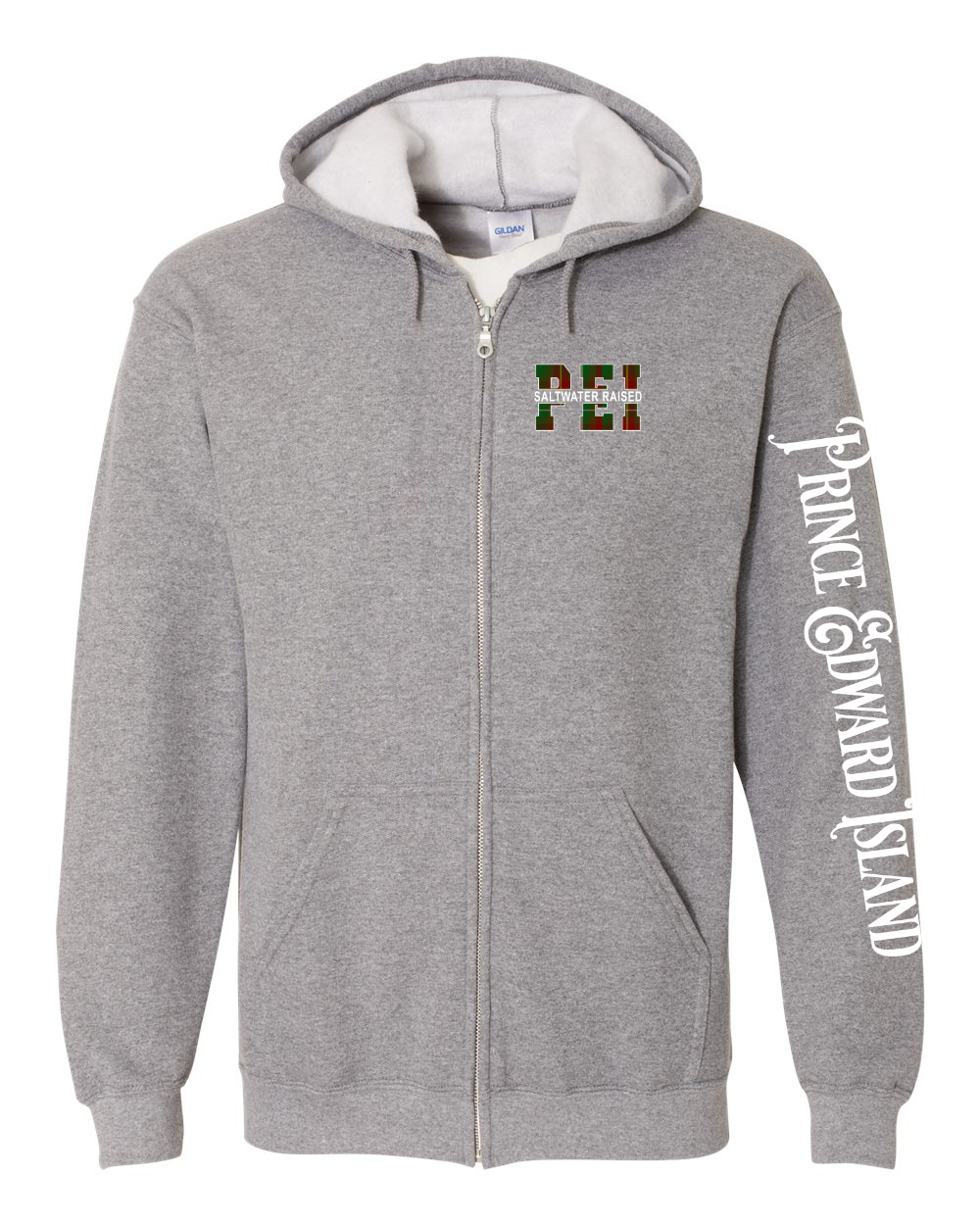 Saltwater Raised PEI Left Chest and Sleeve Zip Hoodie - Unisex