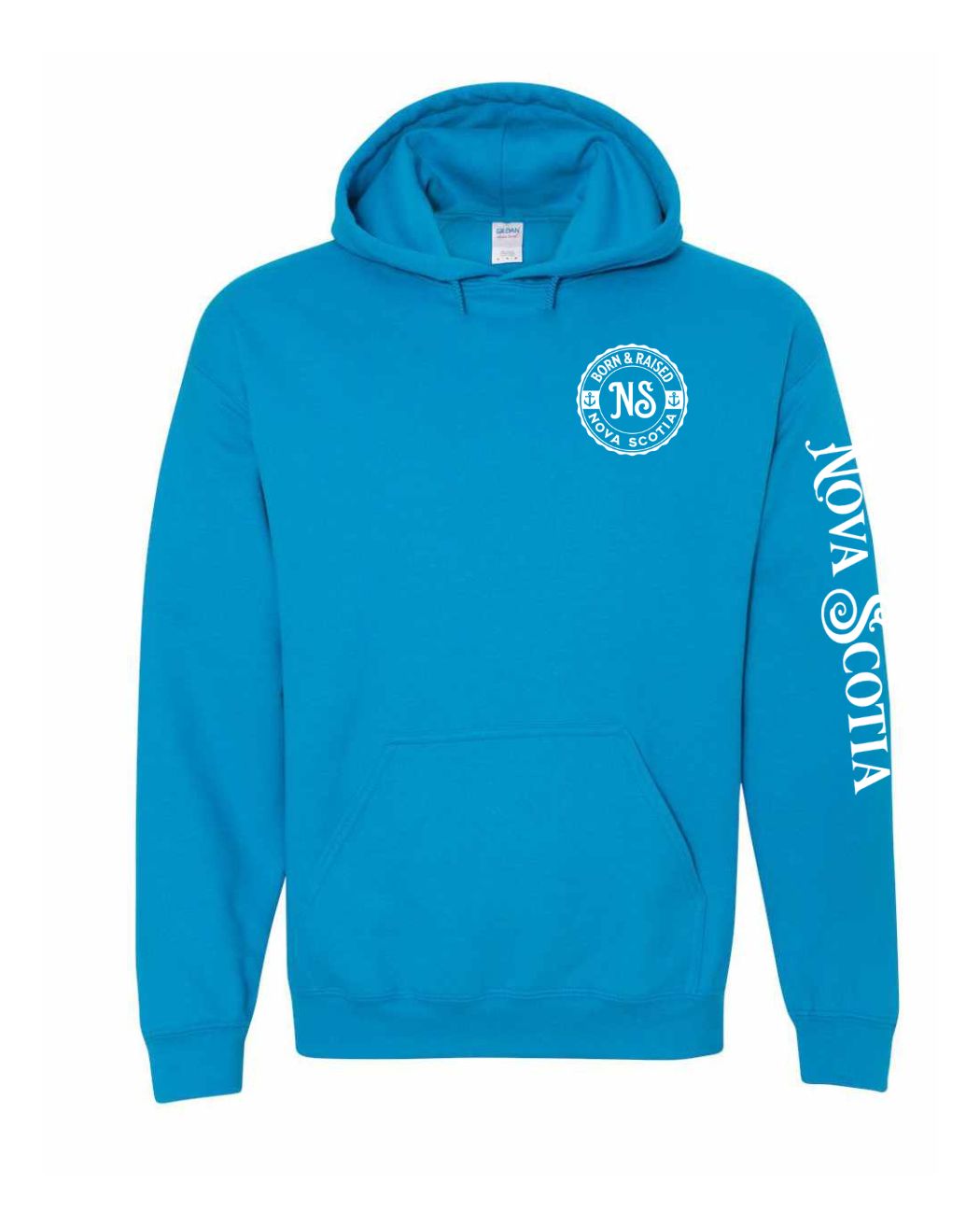 Born and Raised Nova Scotia Left Chest and Sleeve Pullover Hoodie