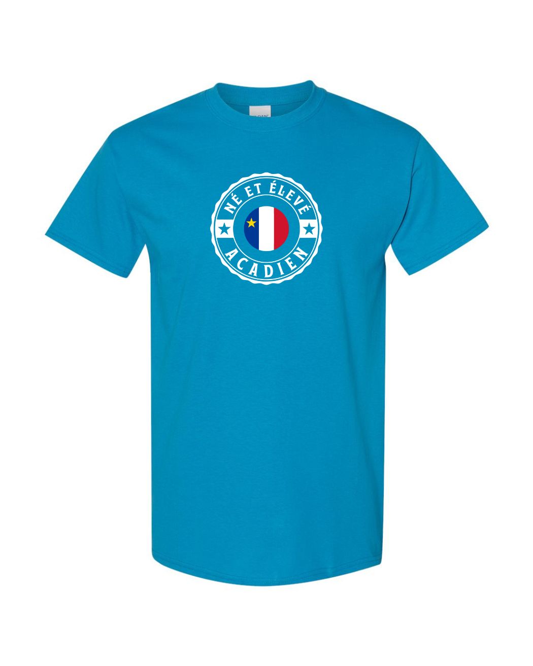 Ne Et Eleve Acadien with Acadian Flag Center Full Front Men's Tee