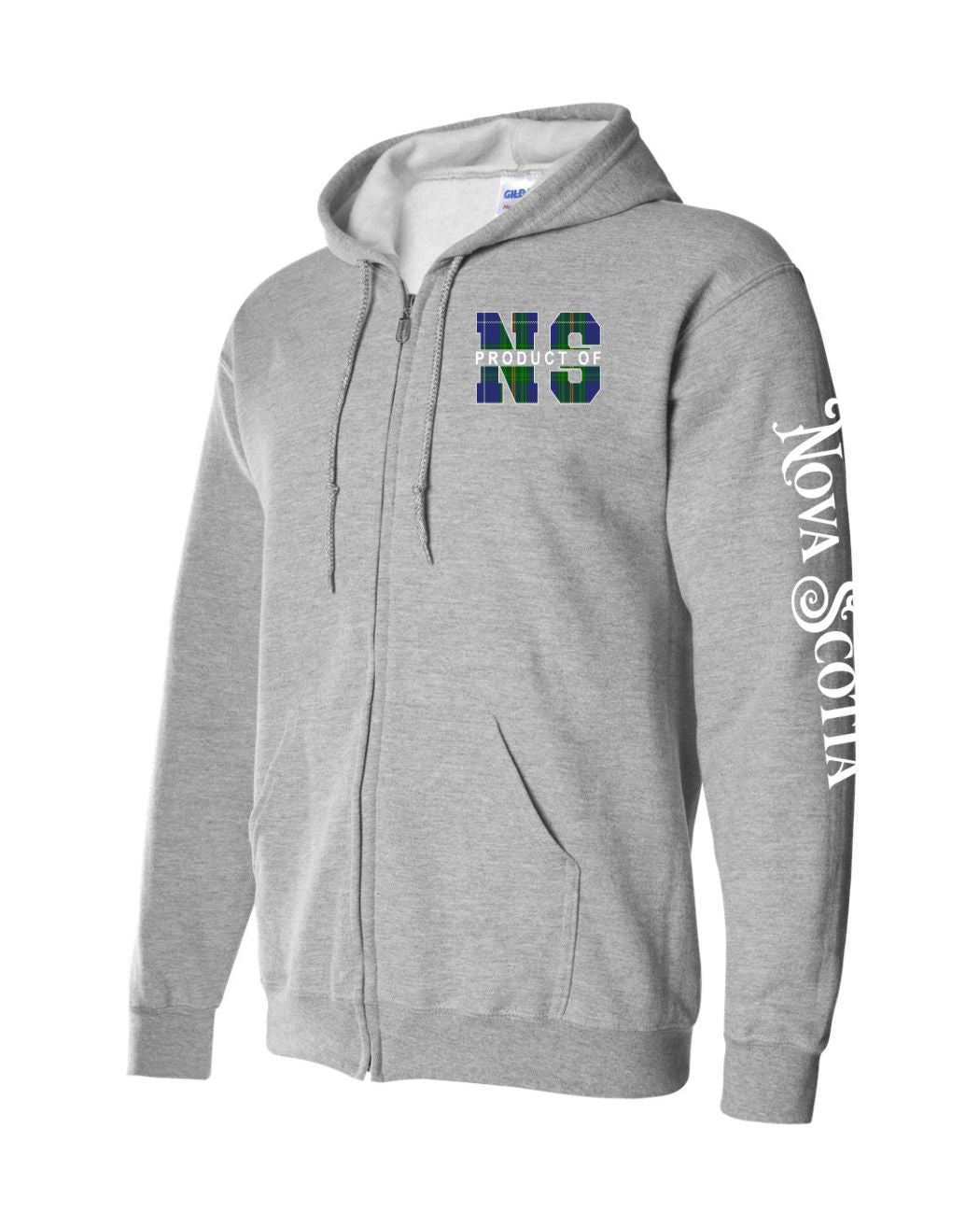 Product Of Nova Scotia Left Chest and Sleeve Zip Hoodie