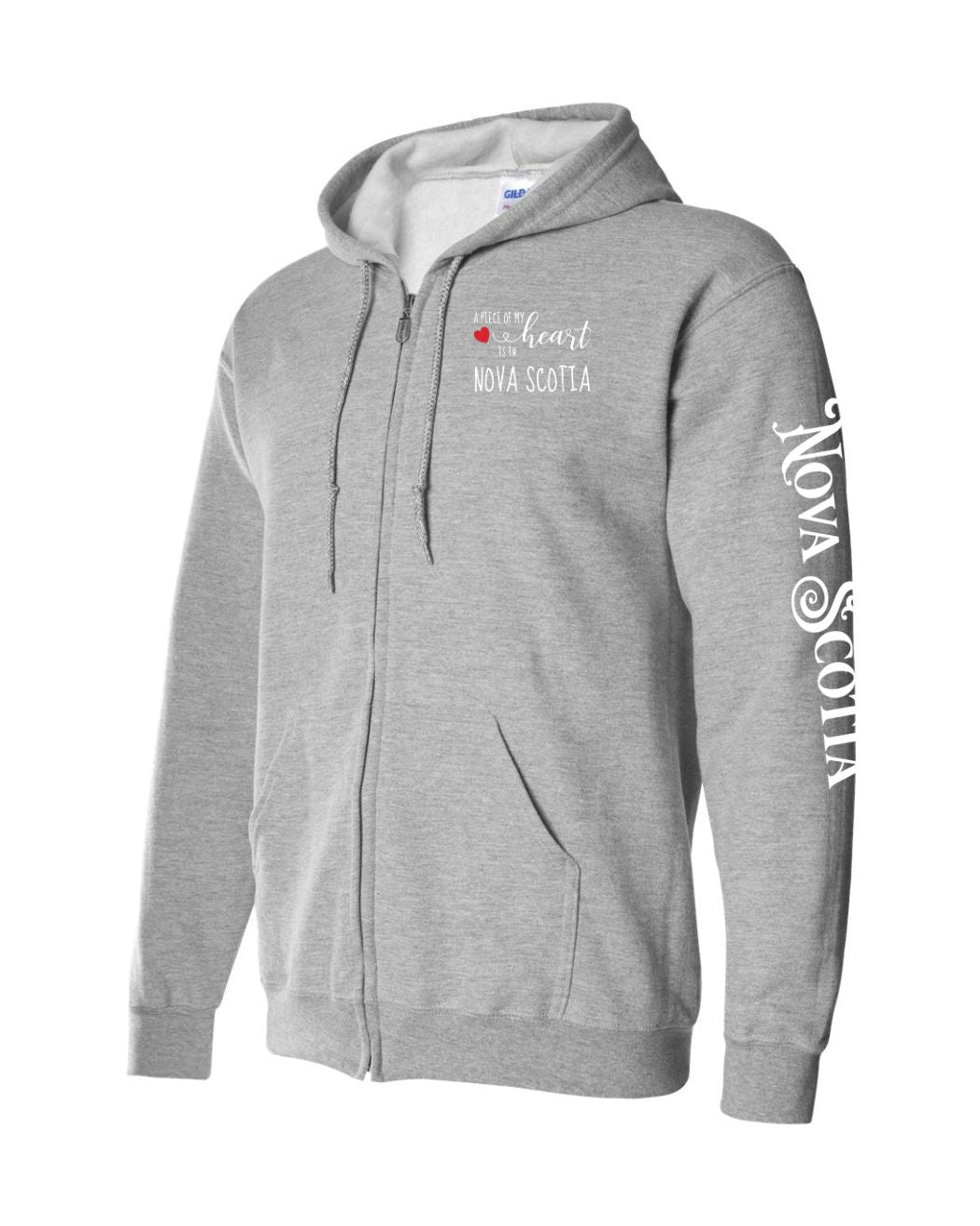 A piece of my heart is in Nova Scotia Left Chest and Sleeve Zip Hoodie