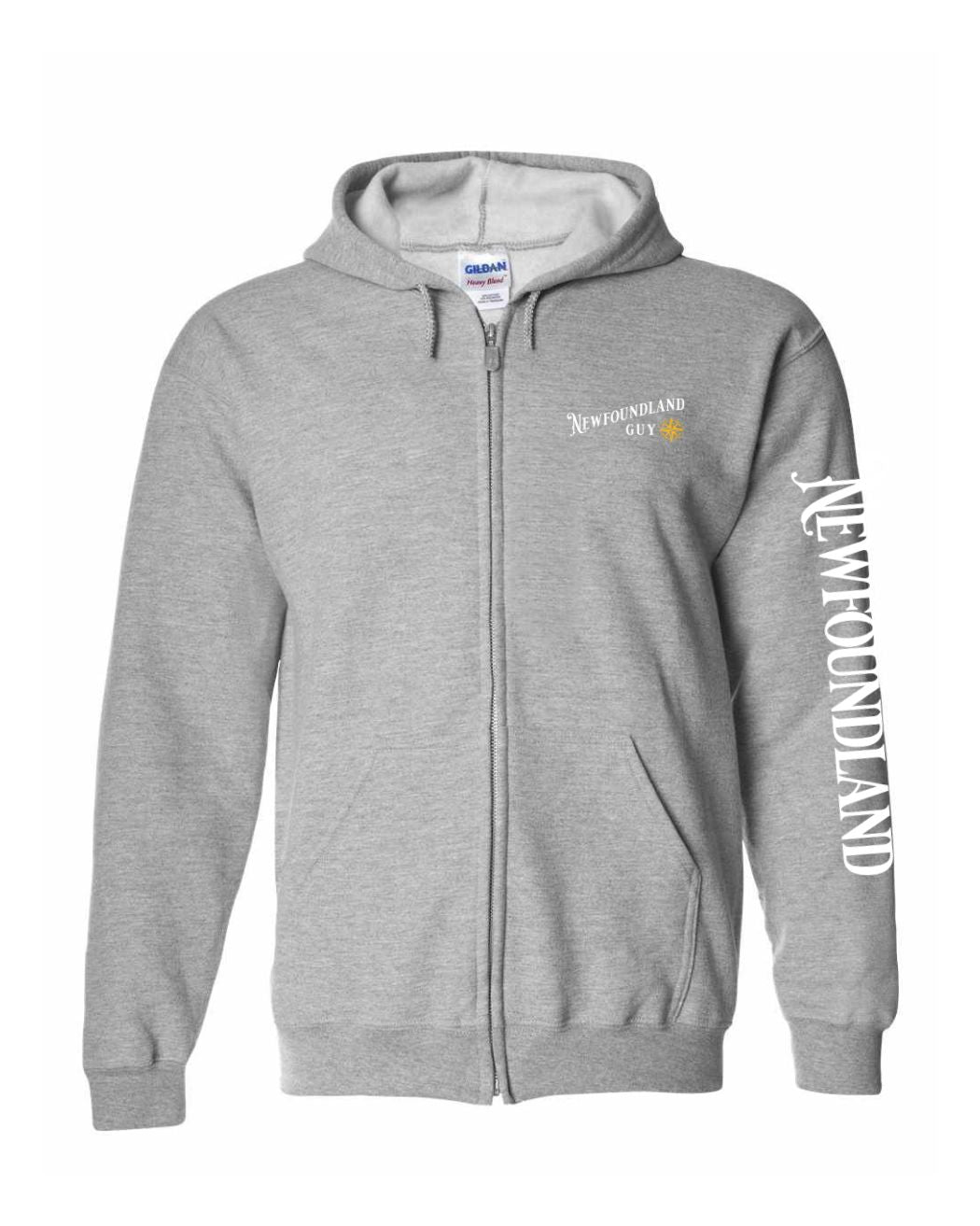 NFLD Guy Yellow Compass Left Chest And Sleeve Zip Hoodie - Unisex