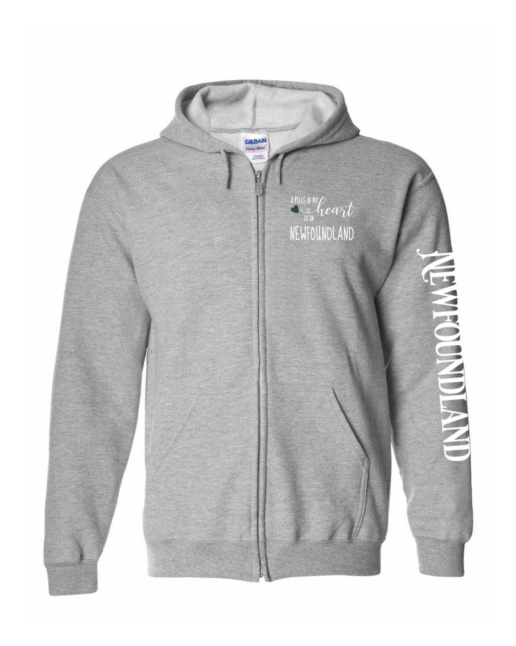 A piece of My heart in NFLD (Red Heart) Left Chest And Sleeve Zip Hoodie - Unisex