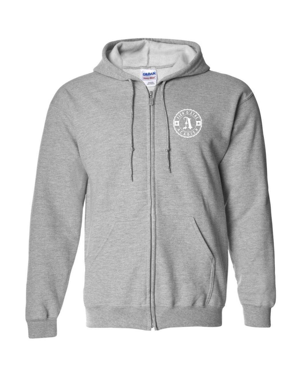 Fier D'etre Acadien White Design Left Chest Only French Zip Hoodie