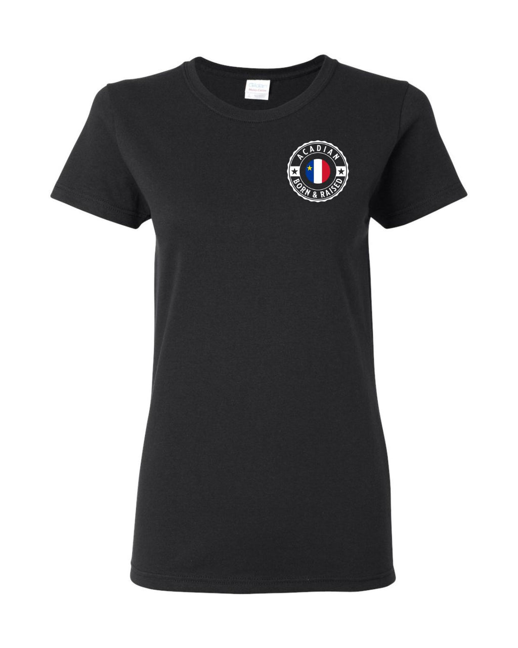 Acadian Born And Raised Flag Left Chest Women's Tee
