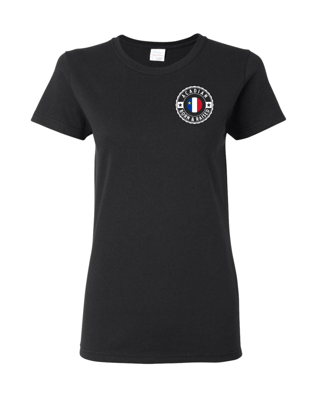 Acadian Born And Raised Flag Left Chest Women's Tee
