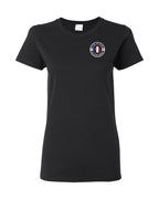 Ne Et Eleve Acadienne Flag Left Chest  Women's Tee