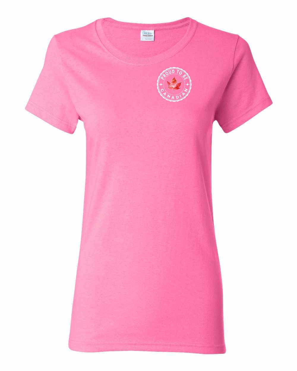 Proud to be Canadian Leaf Left Chest Women's Tee - Gildan Canada (sewn Internationally)