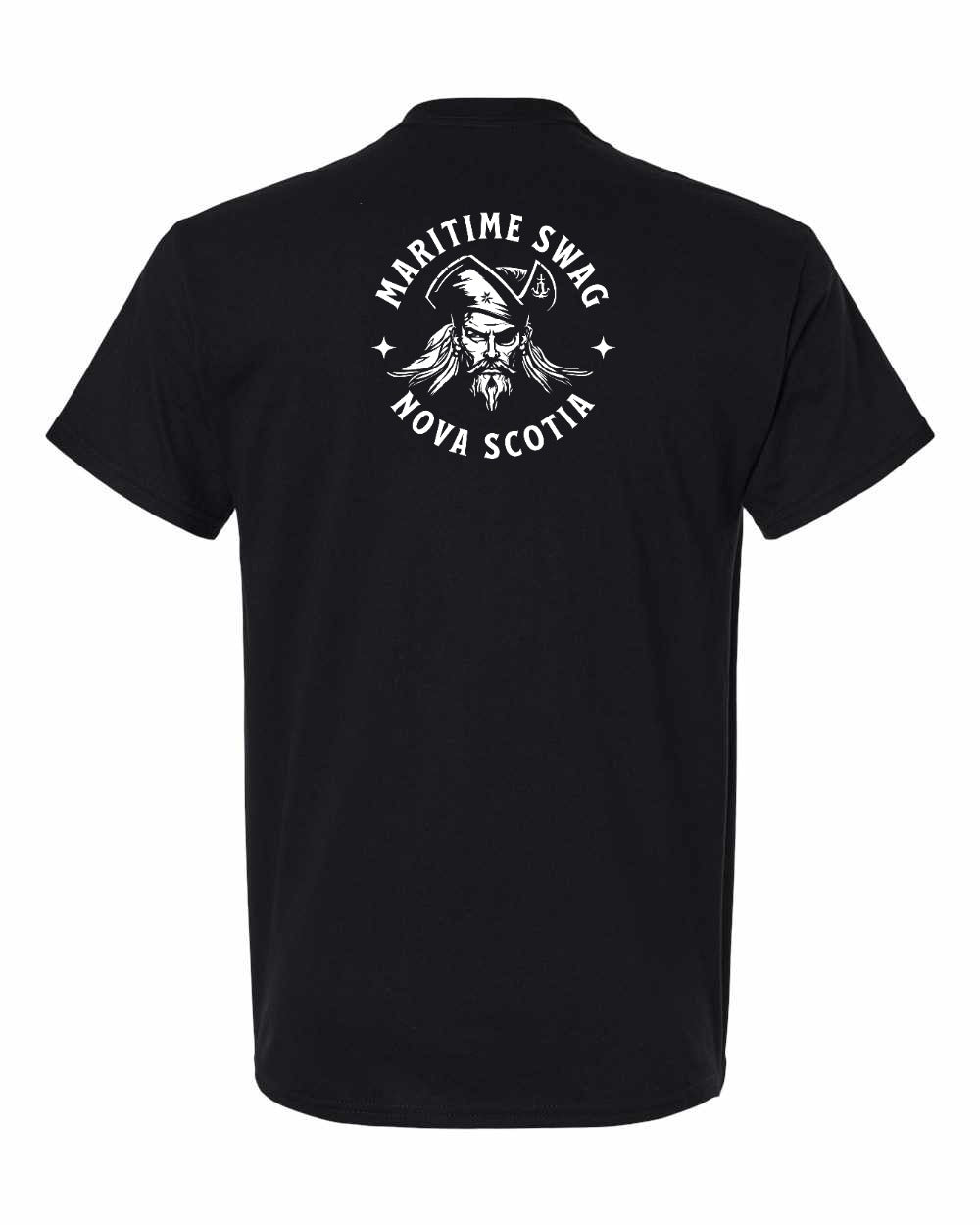 Maritime Swag Nova Scotia Pirate Left Chest and Back mens-tee