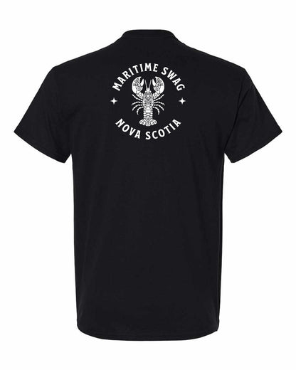 Maritime Swag Nova Scotia Mandala white Lobster Left Chest and Back mens-tee