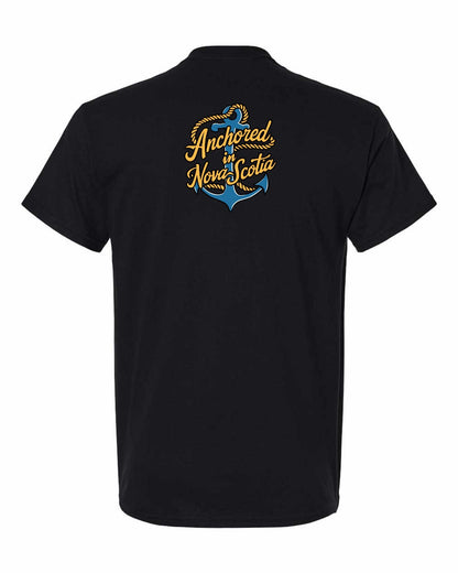 Anchored in Nova Scotia (New Design) Left Chest and Back mens-tee
