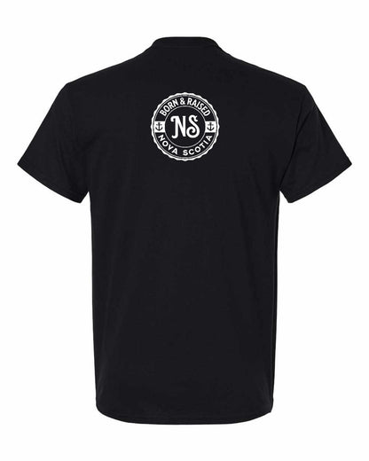 Born & Raised Nova Scotia Left Chest and Back mens-tee