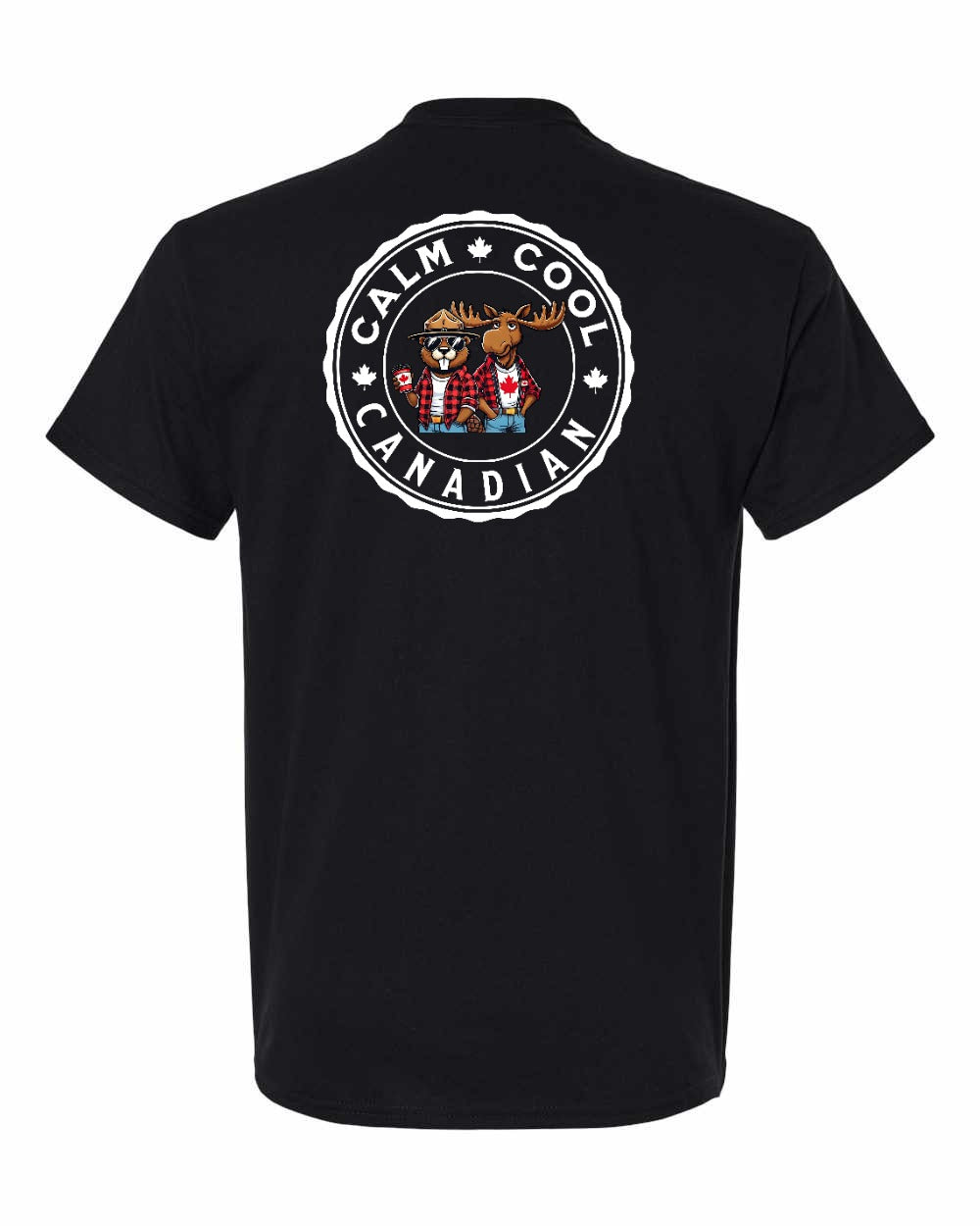 Calm Cool Canadian Beaver and Moose Left Chest & Back Men's Tee - Gildan Canada (sewn Internationally)