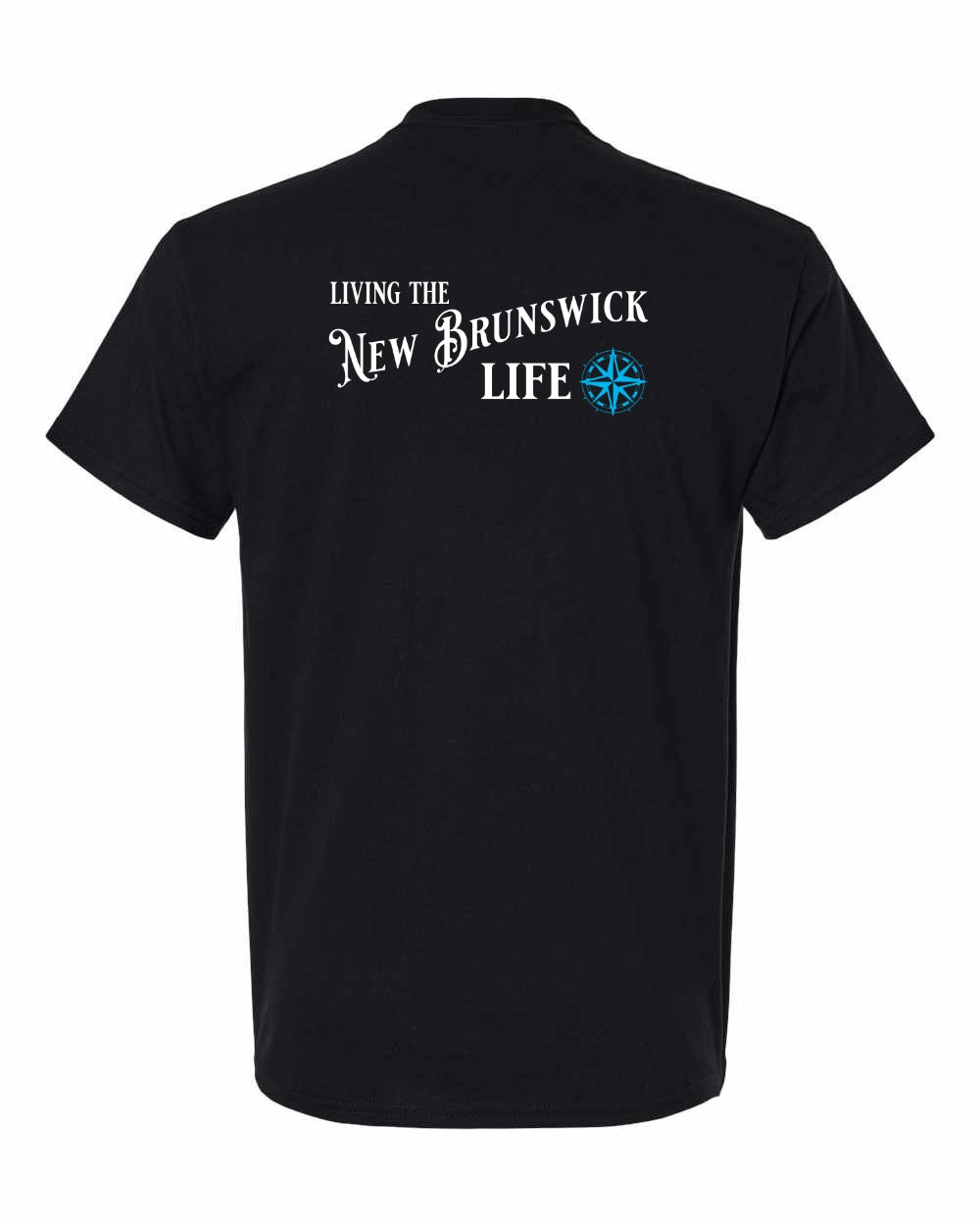 Living the New Brunswick Life blue Left Chest and Back Men's Tee