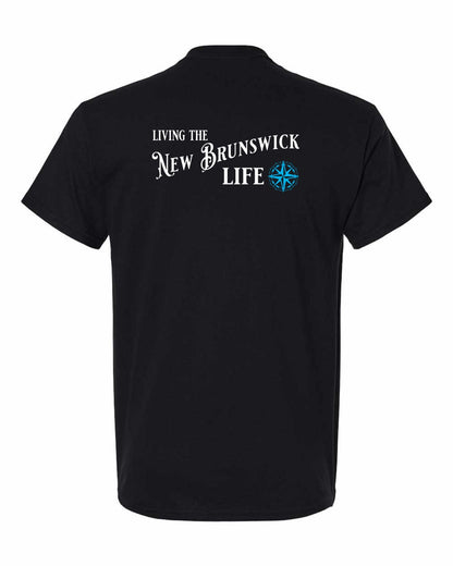 Living the New Brunswick Life blue Left Chest and Back Men's Tee