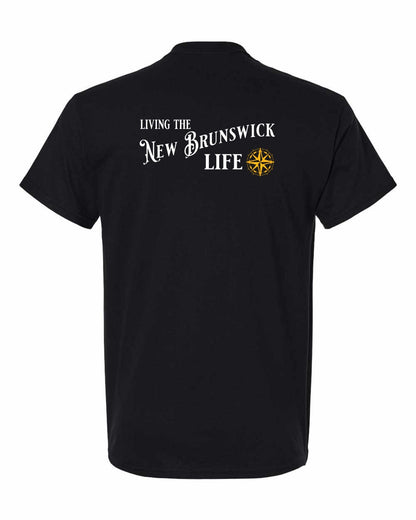 Living the New Brunswick Life yellow Left Chest and Back Men's Tee