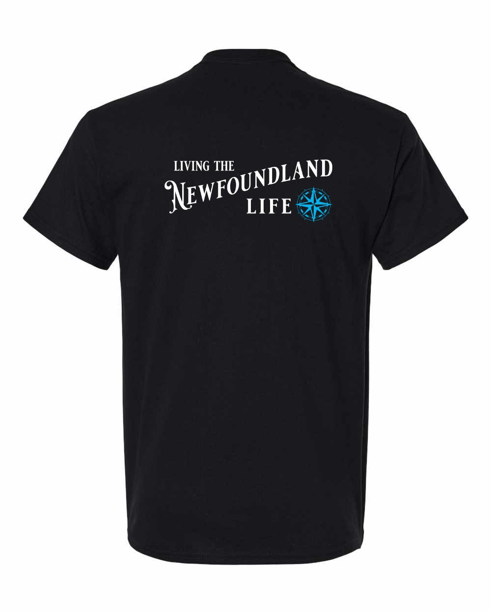 Living the Newfoundland Life blue Left Chest and Back Men's Tee