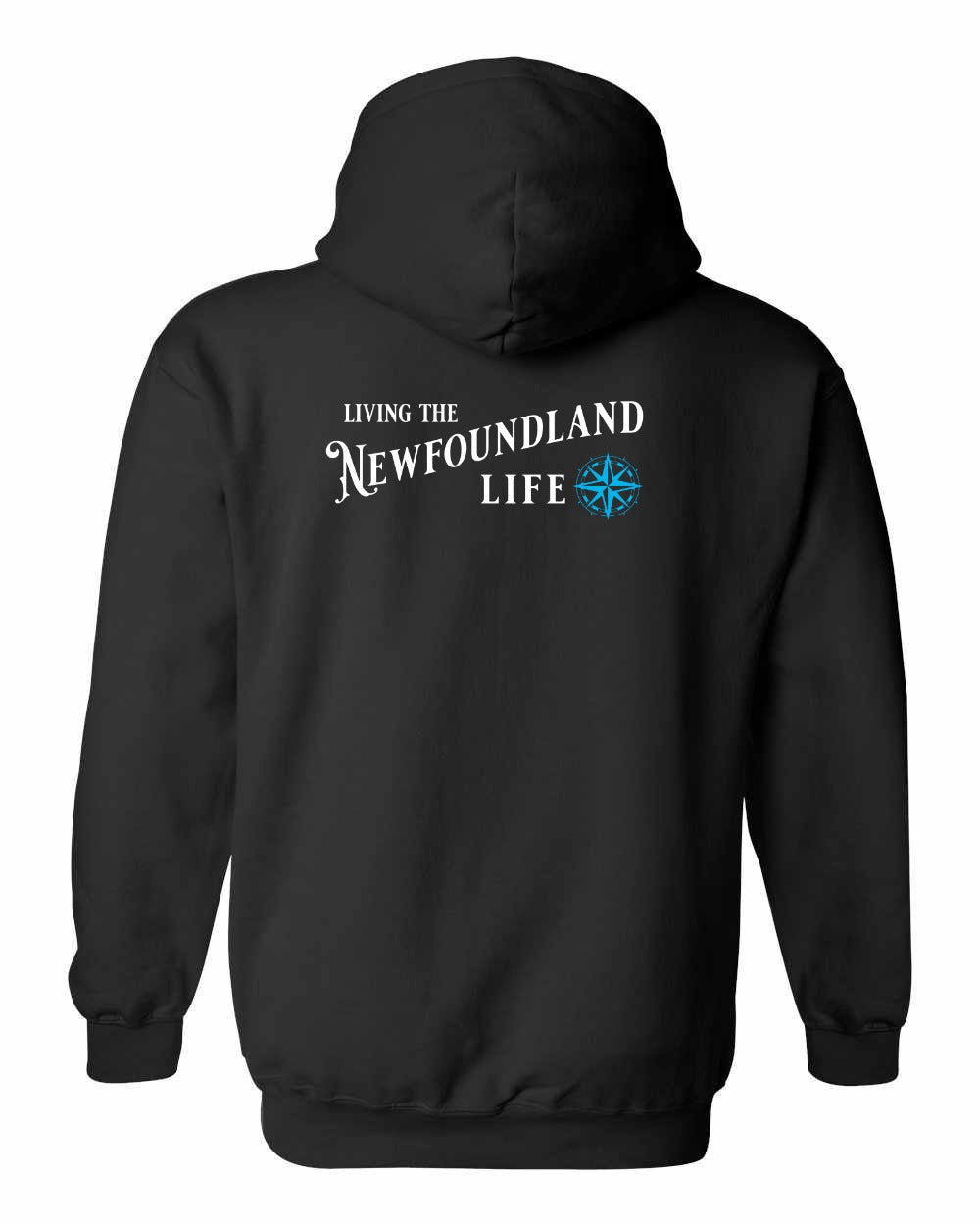 Living the NFLD Life blue Left Chest and Back Pullover Hoodie - Unisex