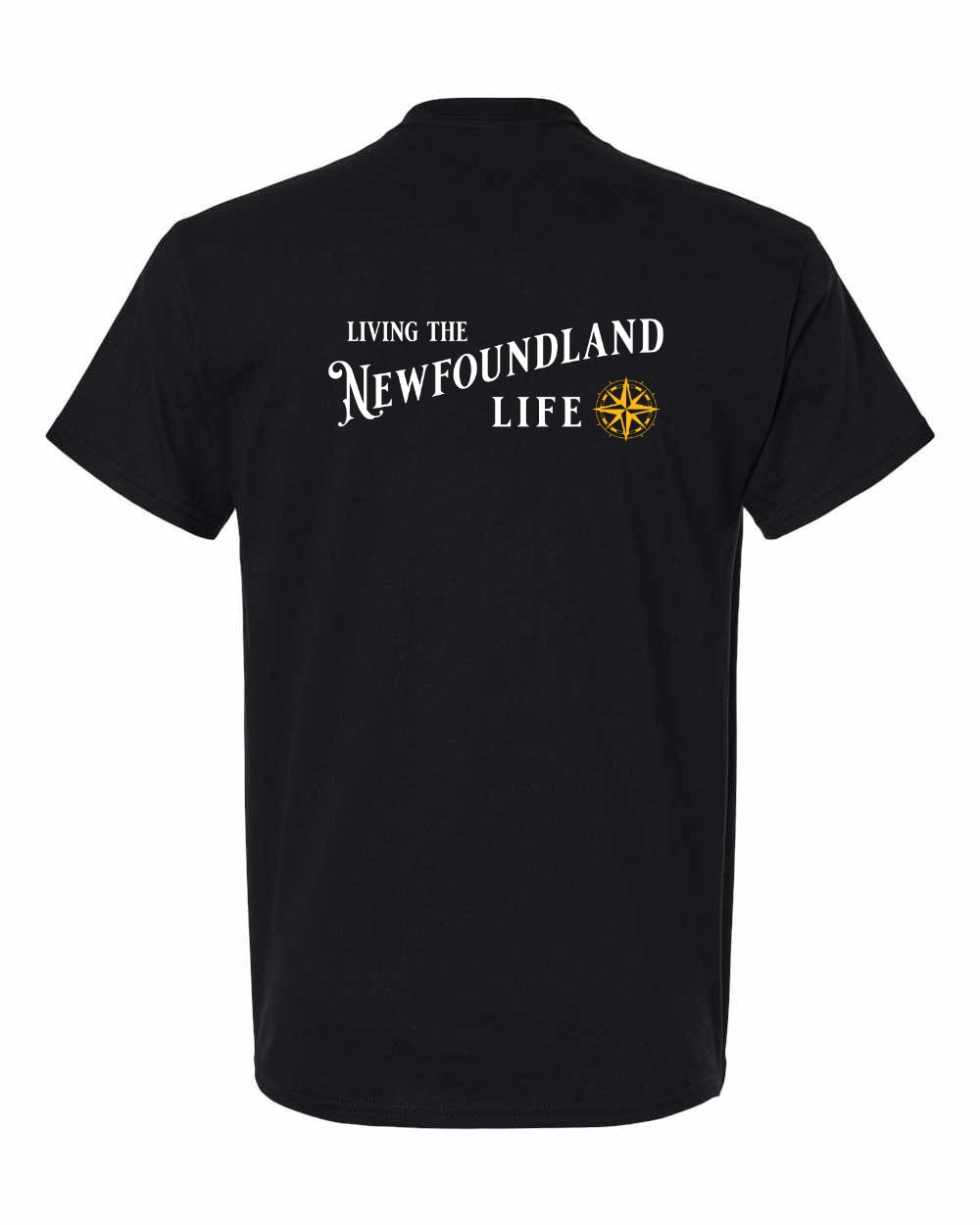 Living the NFLD Life yellow Left Chest and Back Men's Tee