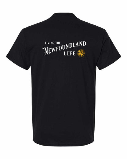 Living the Newfoundland Life yellow Left Chest and Back Men's Tee