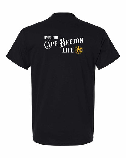 Living the Cape Breton Life yellow Left Chest and Back Men's Tee