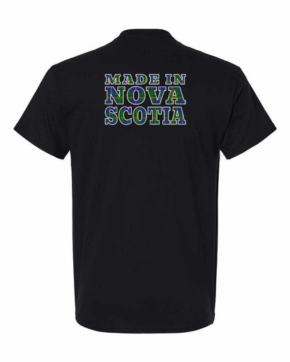 Made In Nova Scotia ( Tartan Lettering) Left Chest and Back mens-tee