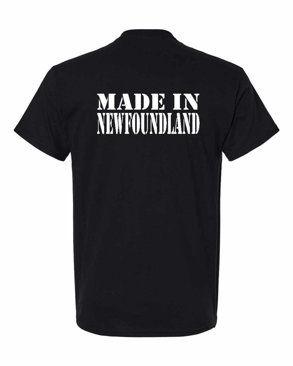 Made In NFLD ( White Lettering) Left Chest and Back Men's Tee