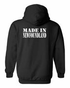 Made In NFLD ( White Lettering) Left Chest and Back Pullover Hoodie - Unisex