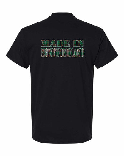 Made In Newfoundland ( Tartan Lettering) Left Chest and Back Men's Tee