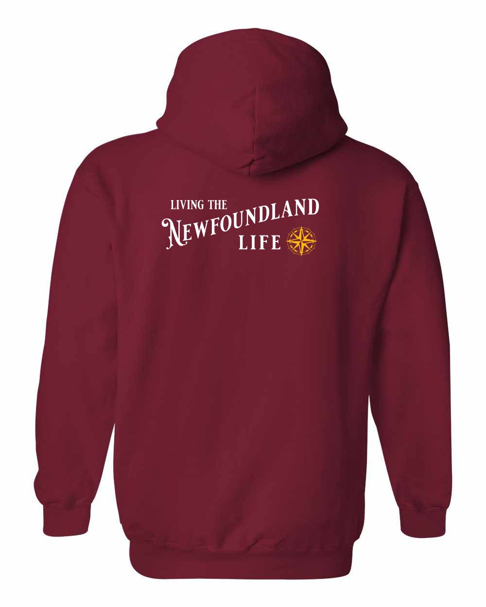 Living the NFLD Life yellow Left Chest and Back Pullover Hoodie - Unisex