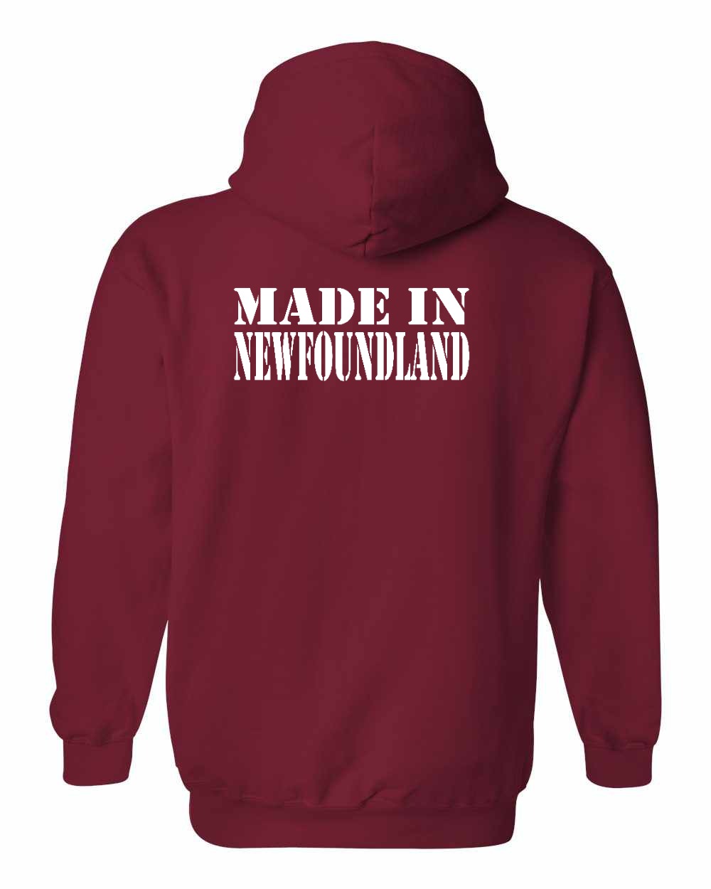 Made In NFLD ( White Lettering) Left Chest and Back Pullover Hoodie - Unisex