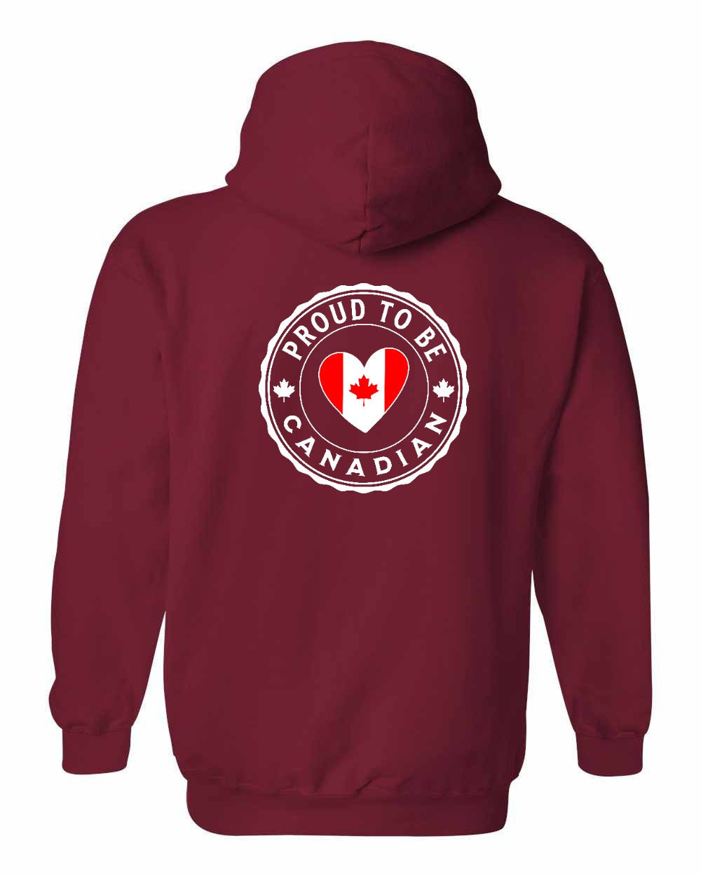 Proud to be Canadian Heart Flag Left Chest and Back Pullover Hoodie - Gildan Canada (sewn Internationally) - Unisex