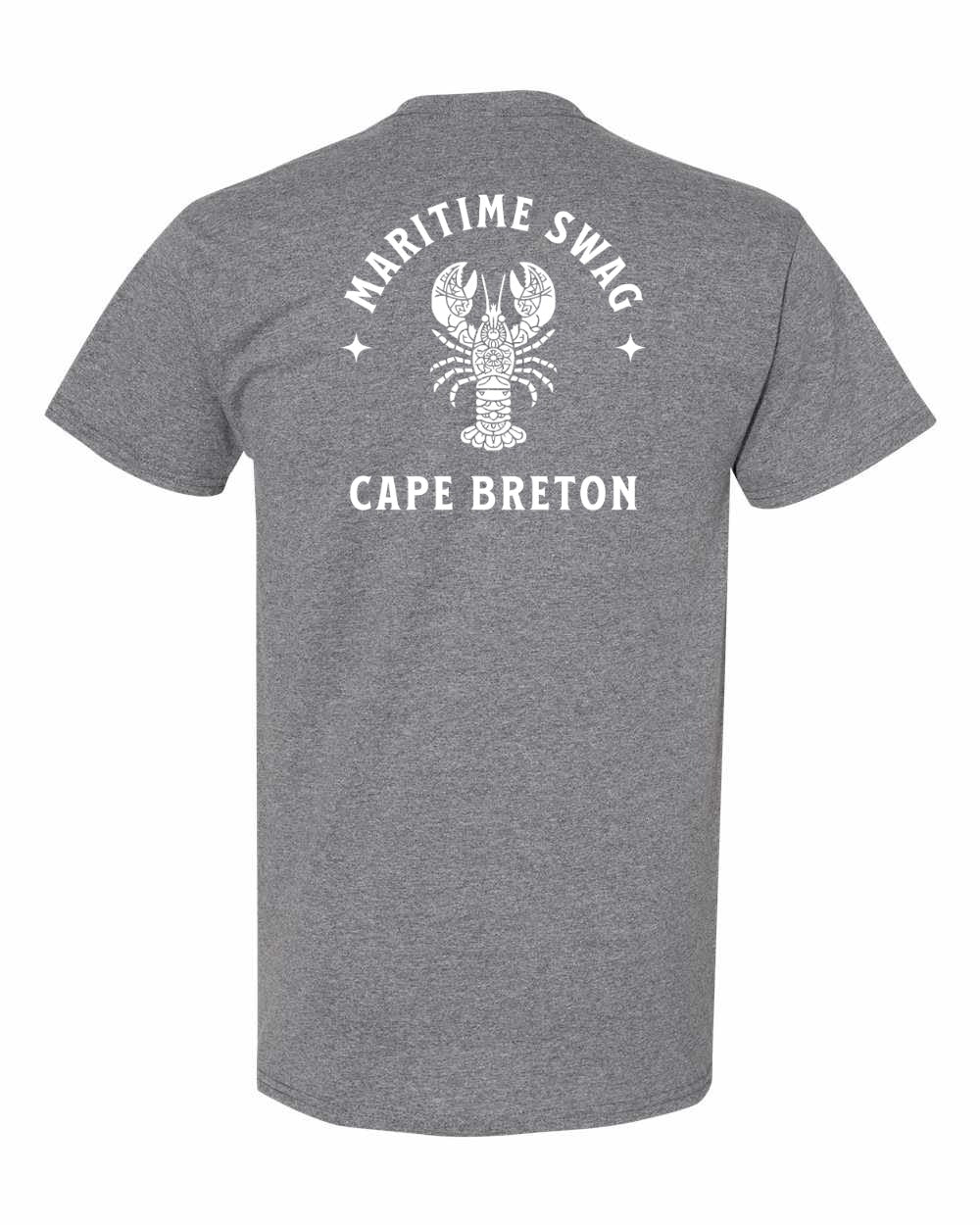 Maritime Swag Cape Breton Mandala white Lobster Left Chest and Back Men's Tee