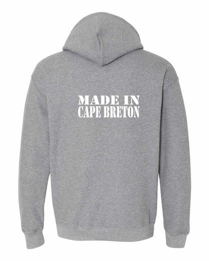 Made In Cape Breton White Left Chest and Back Pullover Hoodie