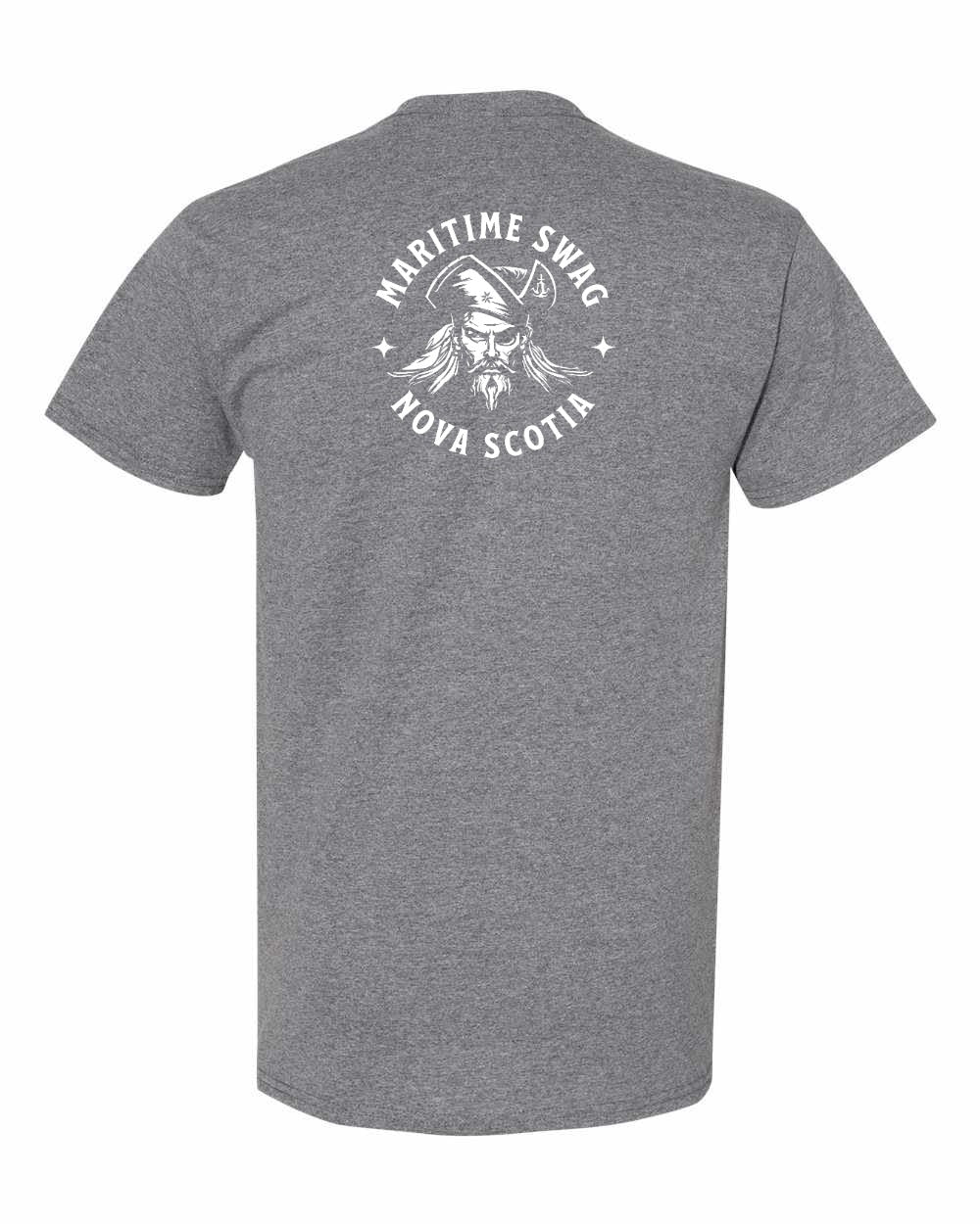 Maritime Swag Nova Scotia Pirate Left Chest and Back mens-tee