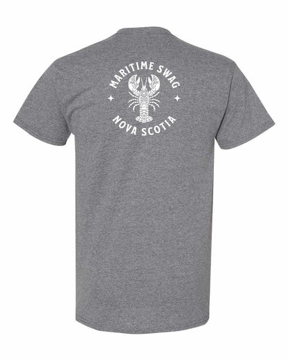 Maritime Swag Nova Scotia Mandala white Lobster Left Chest and Back mens-tee