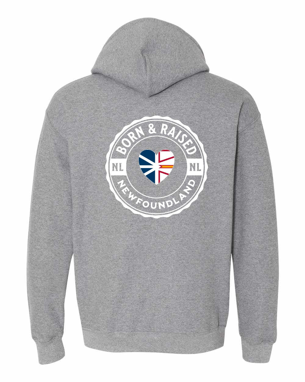 Born and Raised NFLD Heart Flag Left Chest & Back Pullover Hoodie - Unisex