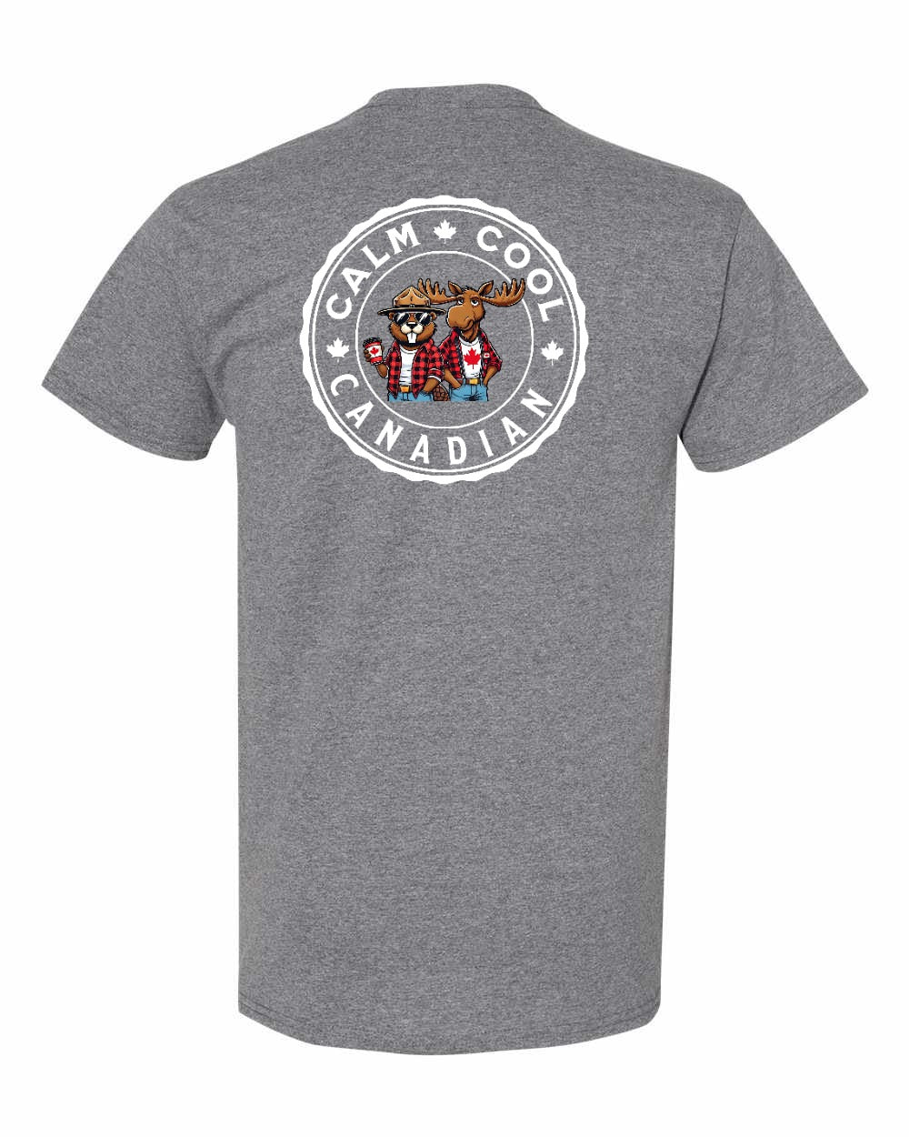 Calm Cool Canadian Beaver and Moose Left Chest & Back Men's Tee - Gildan Canada (sewn Internationally)