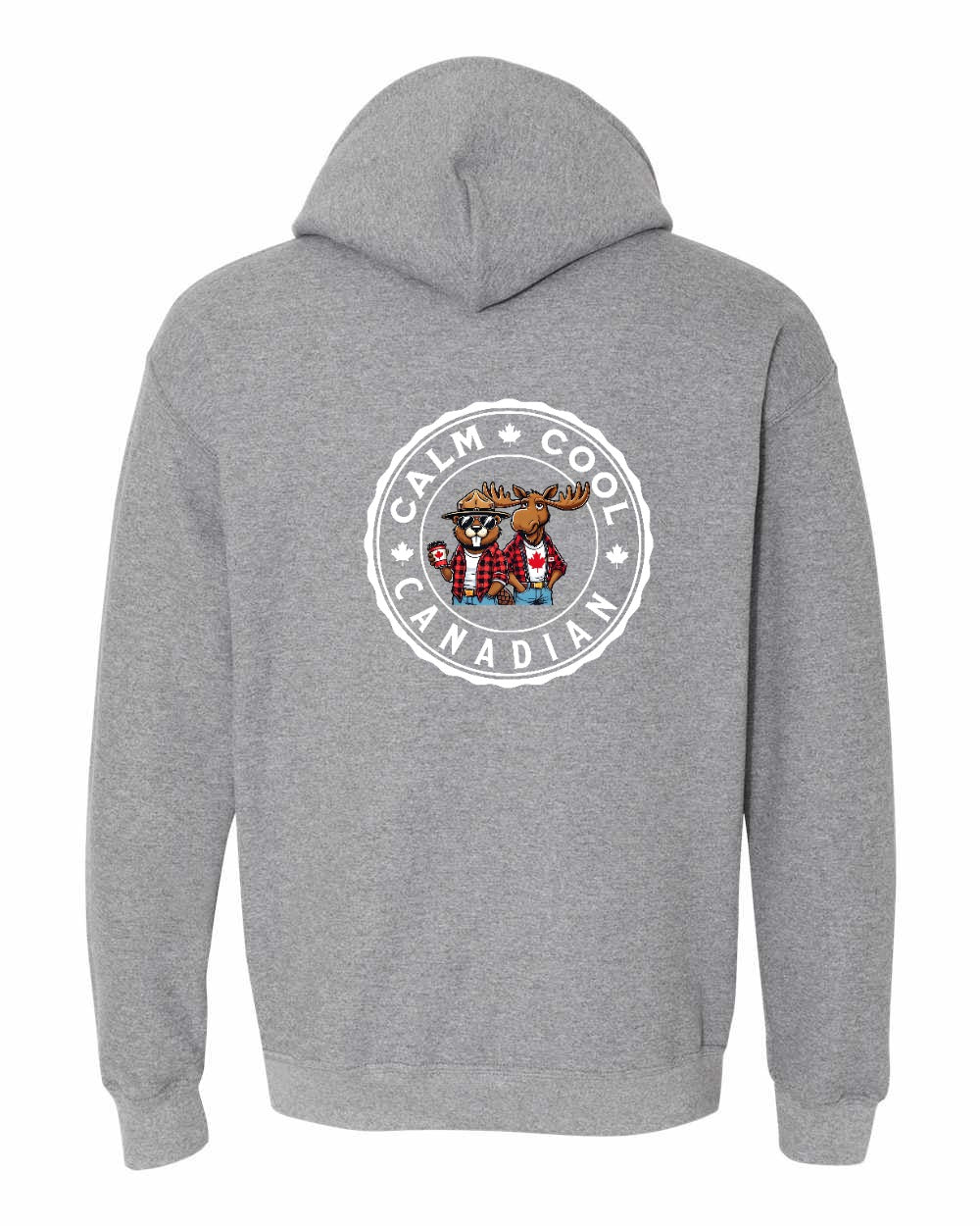 Calm Cool Moose and Beaver Left Chest and Back Pullover Hoodie - Gildan Canada (sewn Internationally) - Unisex