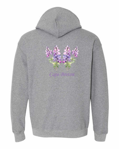 Cape Breton Lupin Left Chest and Back Pullover Hoodie