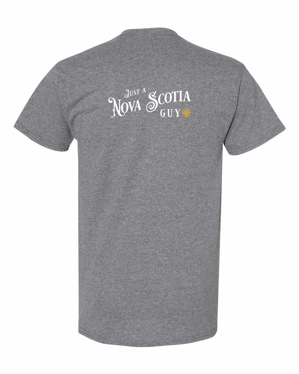 Just a Nova Scotia Guy yellow Left Chest and Back mens-tee