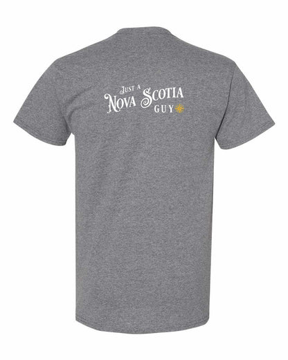 Just a Nova Scotia Guy yellow Left Chest and Back mens-tee