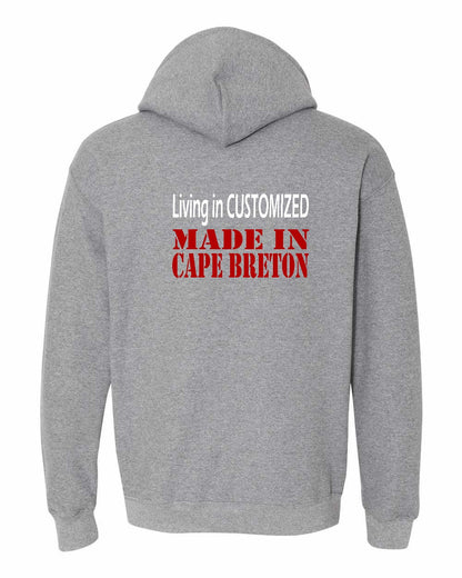 Living in Custom Made in Cape Breton Left Chest and Back Pullover Hoodie