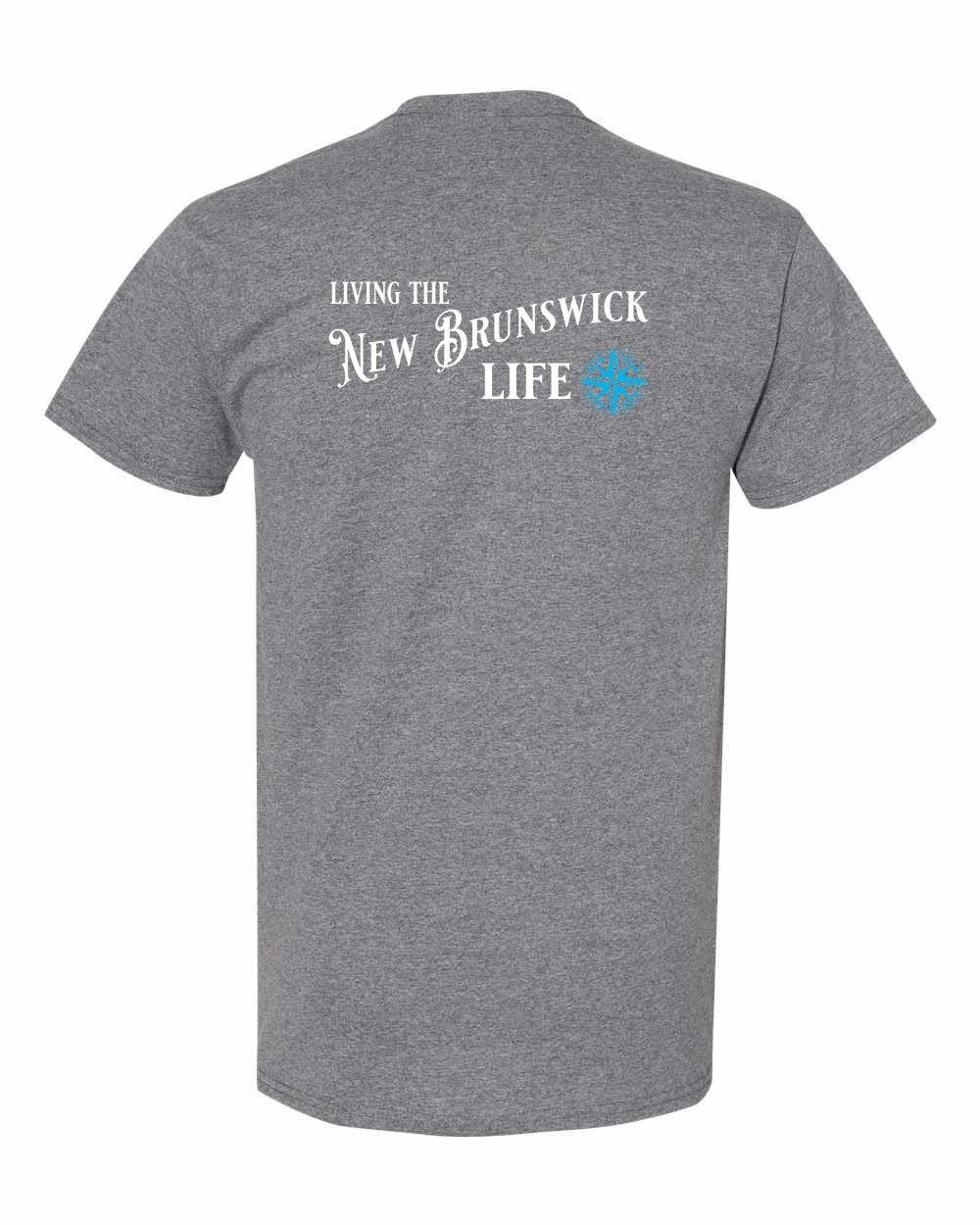 Living the New Brunswick Life blue Left Chest and Back Men's Tee