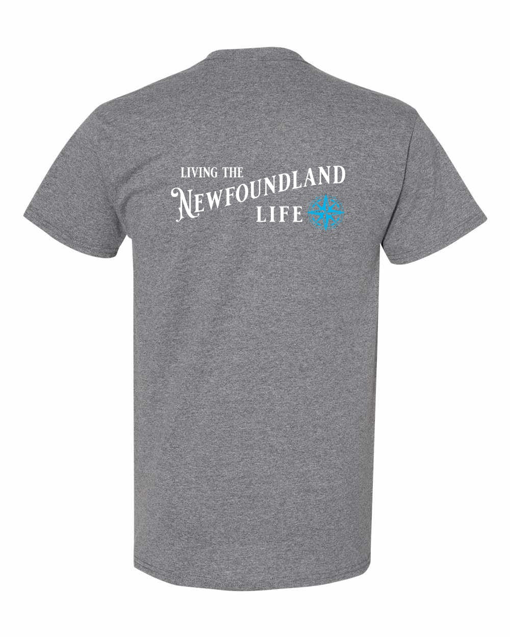 Living the NFLD Life blue Left Chest and Back Men's Tee